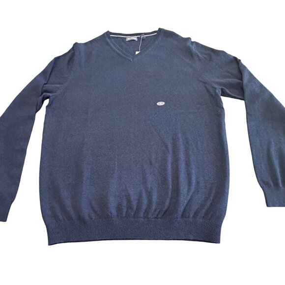 Van Heusen Sweater Men L NWT Blue Dark Navy V Neck Long Sleeve Cotton Blend - Picture 1 of 16